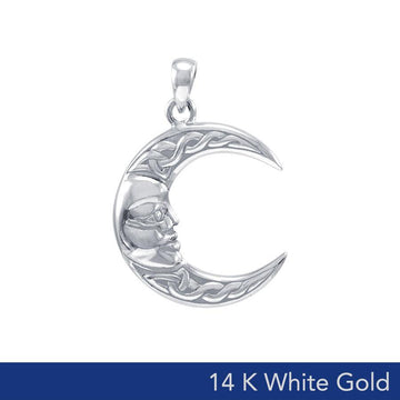 Celtic Moon God 14K White Gold Pendant WPD4327 - Jewelry